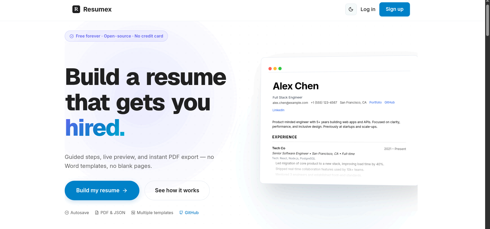 ResumeX screenshot